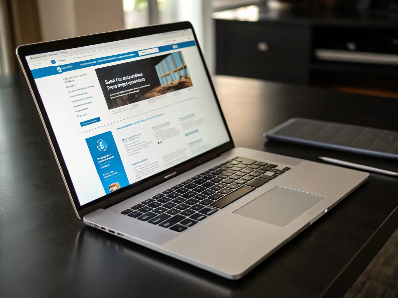 A sleek laptop displaying a custom-designed website on the screen, with vibrant branding elements around it, showcasing RevGen Corp's website development service.