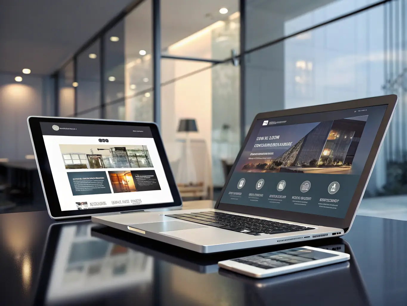 A clean, modern website design showcasing a responsive layout on various devices, emphasizing user experience and visual appeal, suitable for a website development service.