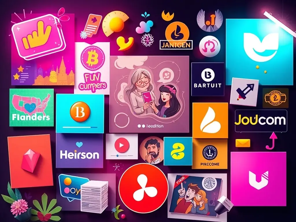 A vibrant collage of posters, social media graphics, and print materials showcasing diverse design styles, exemplifying RevGen Corp's graphic design capabilities.